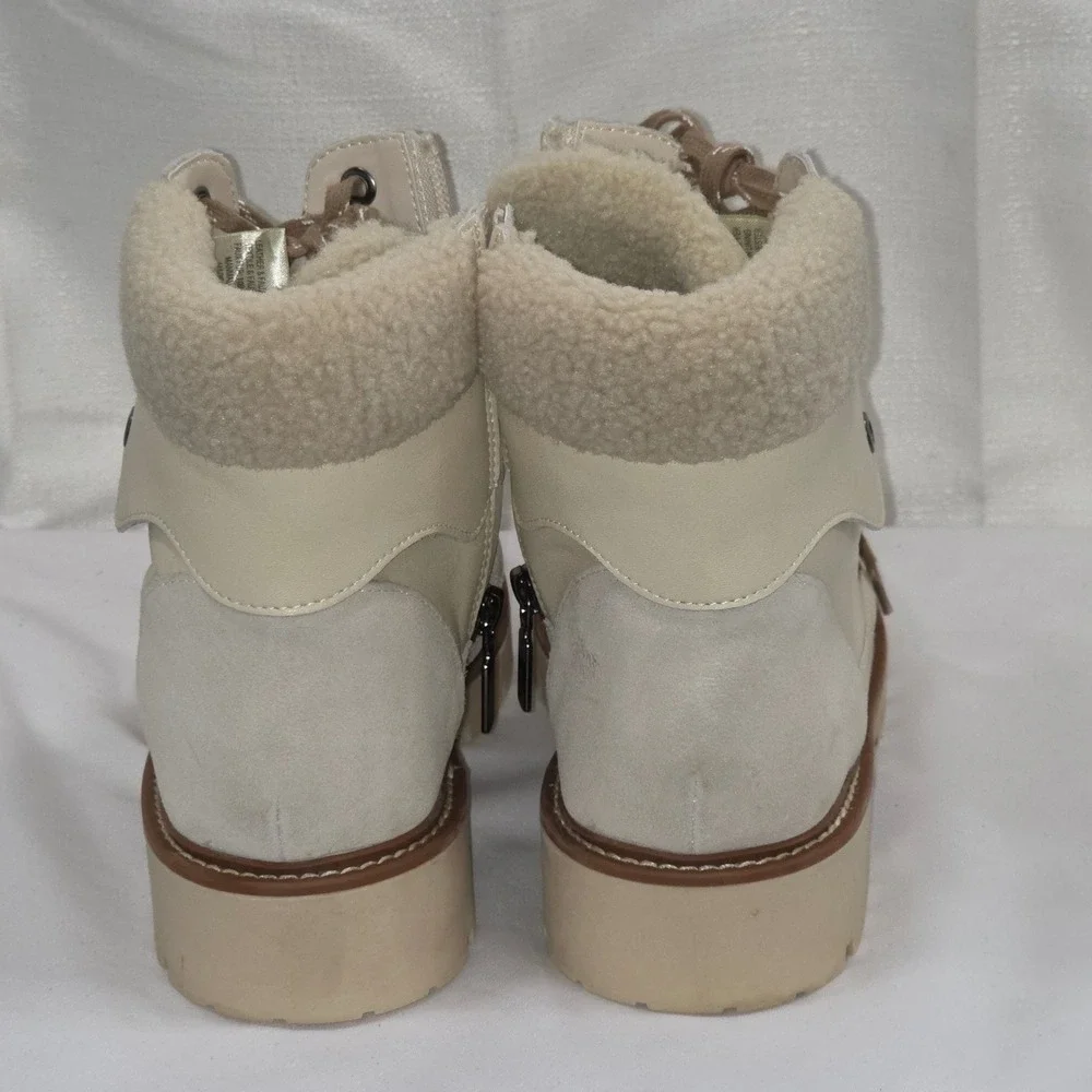Blondo Natasia Waterproof Hiker Boots Cream Leather Faux Fur‎ Womens 6.5M